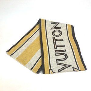 LOUIS VUITTON Border stripe logo Scarf wool Brown x yellow